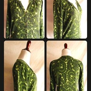 Talbots Green Baroque Paisley Lightweight Cotton/Silk Cardigan.